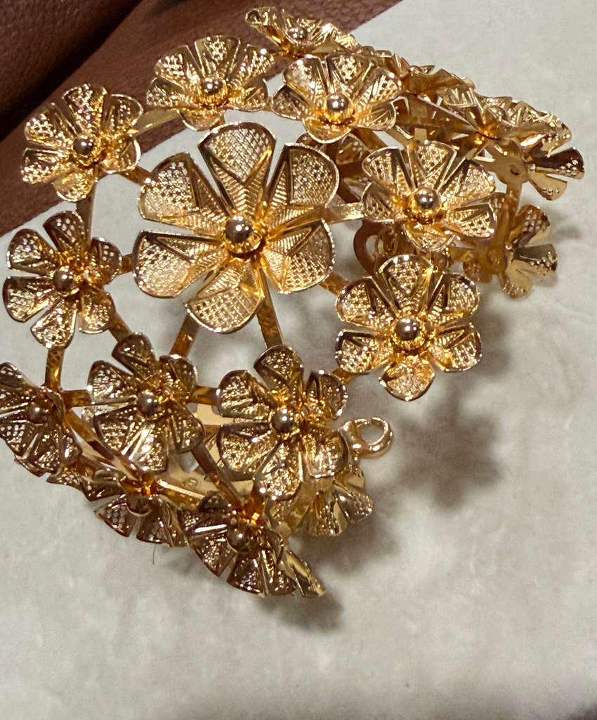 Gold Cuff Bracelet Statement Open Bangle Floral Cutwork Bracelet