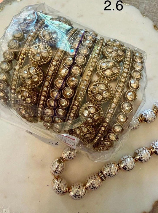 Vintage Gold Bangle Set 2.6 Bridal Kada Stack for two hands