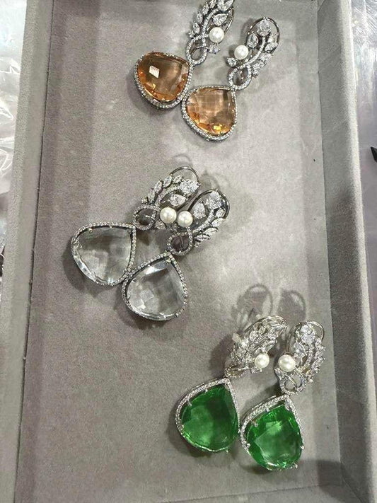 Cubic Zarconia Earrings Statement Earrings Silver Wedding Jewelry