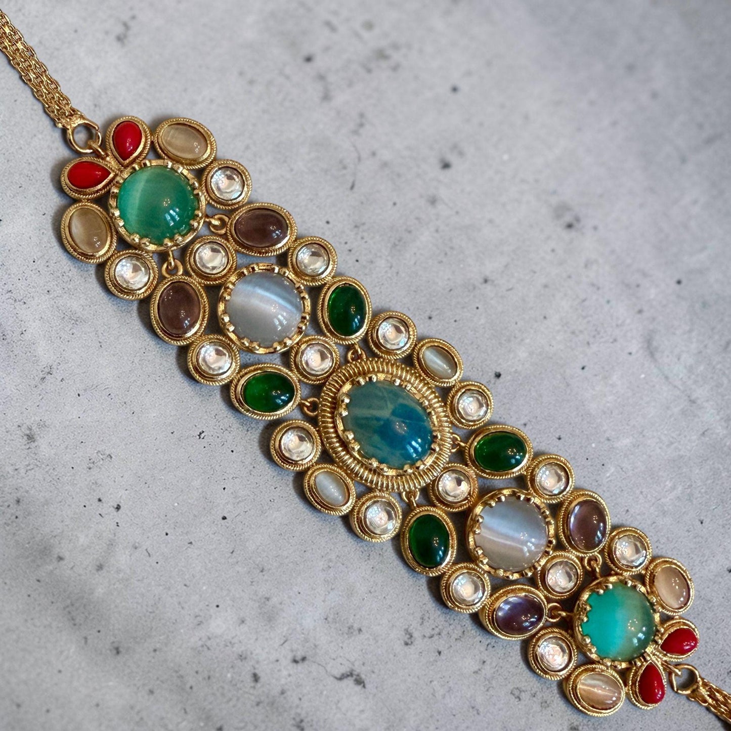 Royal fusion Kundan choker Gold Tone Multicolor Gem Statement Regal Indian Wedding Jewelry