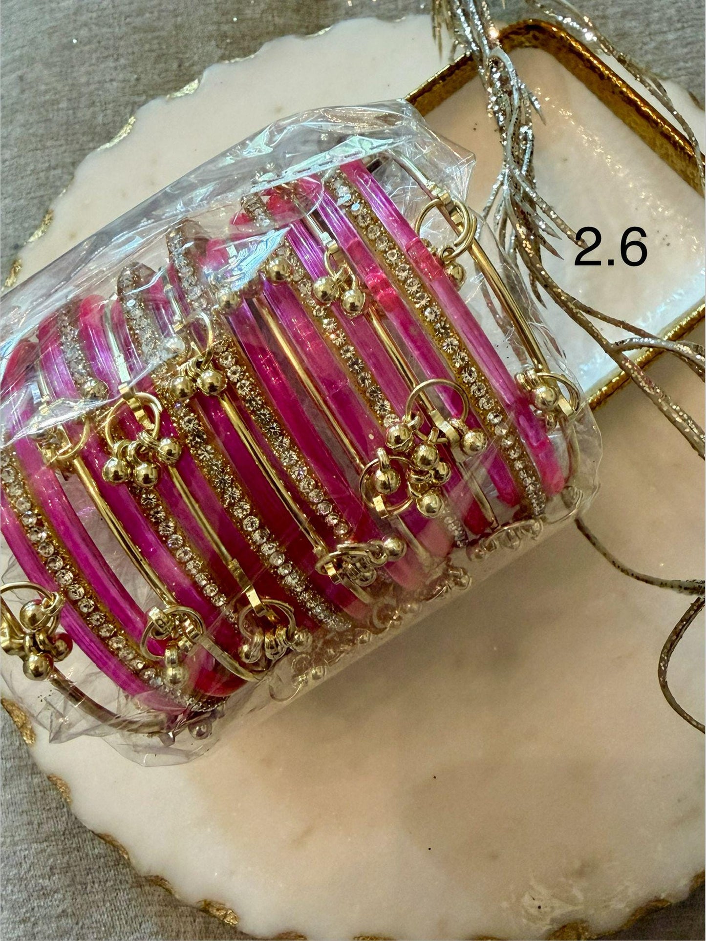 Rani Pink Bridal Bangle Set GOld Tone Crystal Chura Bangles