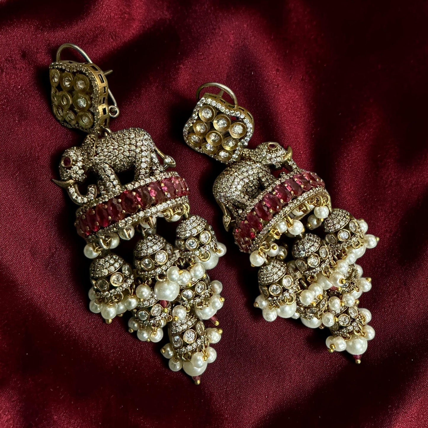 Elephant Jhumka Earrings Gold Tone Bridal Statement Earrings