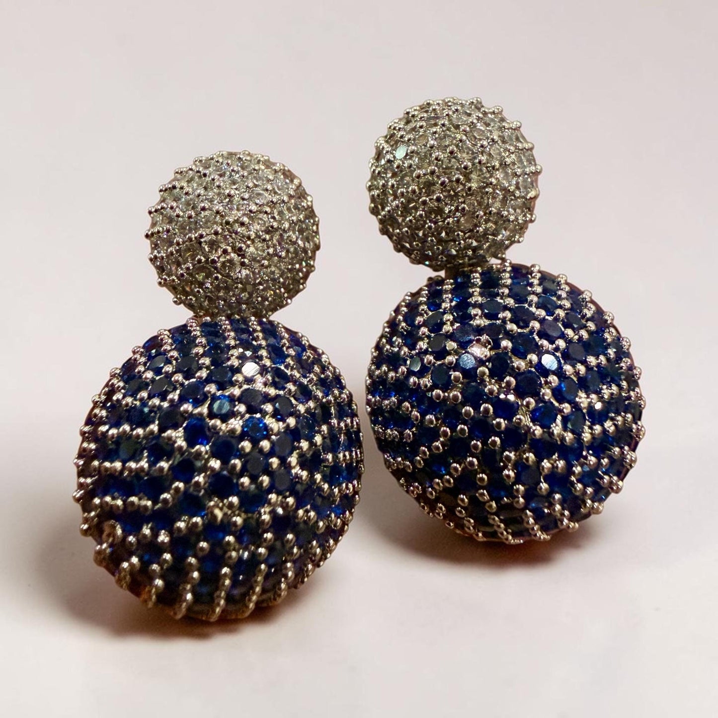 Victorian Style blue Drop Earrings, Silver Plated Zirconia