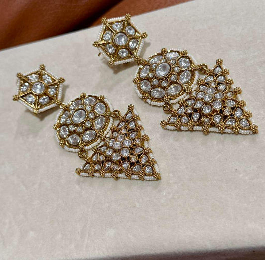 Kundan Chandelier Earrings Bridal Polki Earrings Indian Wedding Jewelry