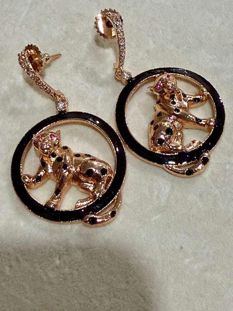 Panther Statement Earrings Gold Black Enamel Leopard Earrings Animal Jewelry