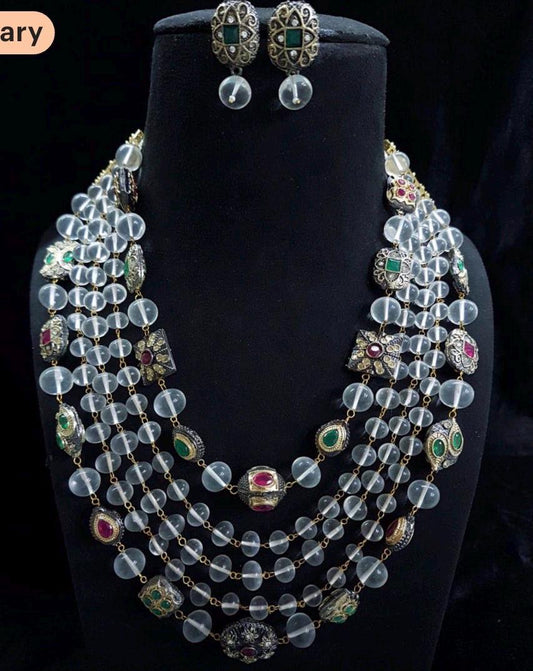 Multi Layer Beaded Necklace Set Kundan Polki Necklace