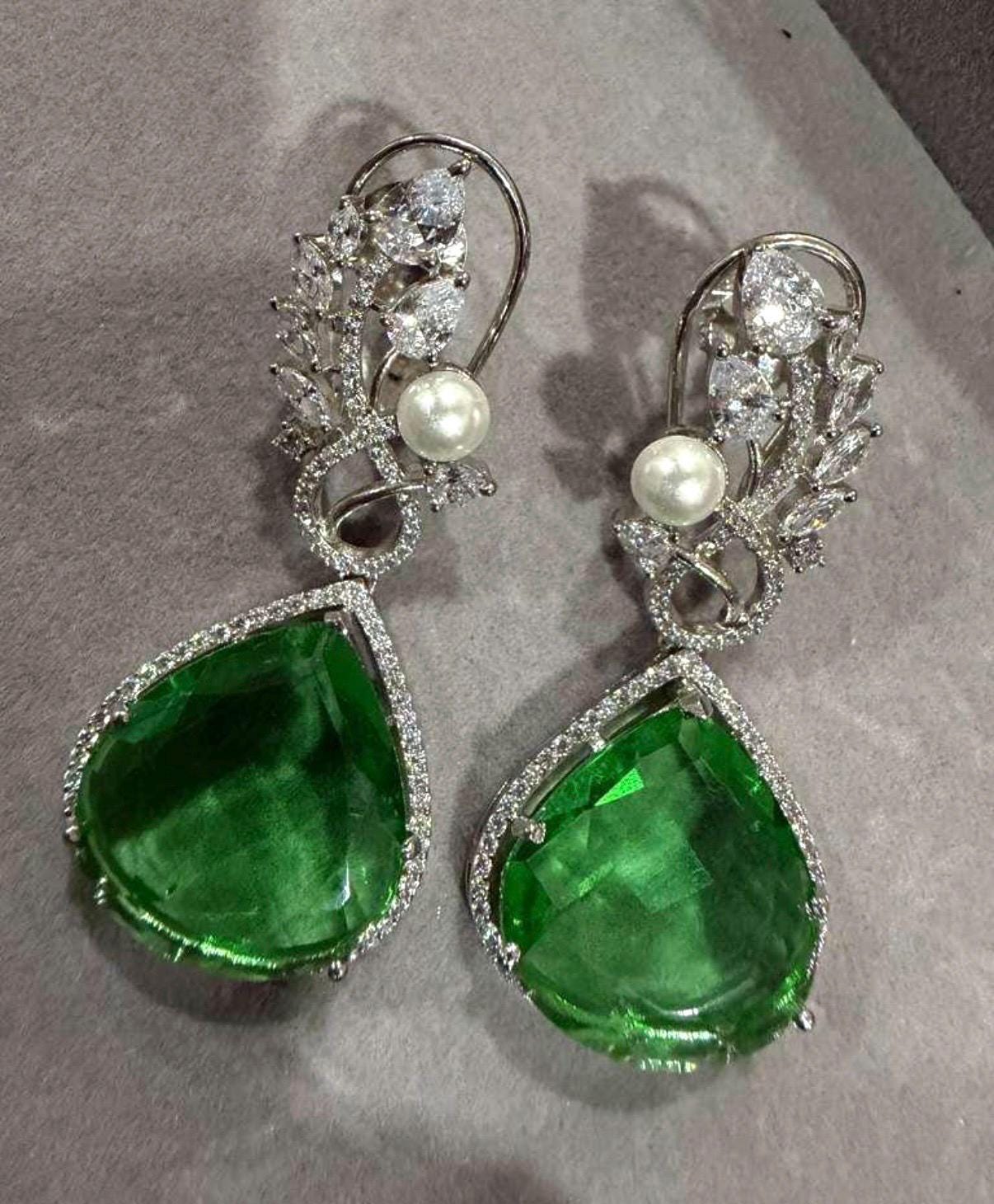 Cubic Zarconia Earrings Statement Earrings Silver Wedding Jewelry