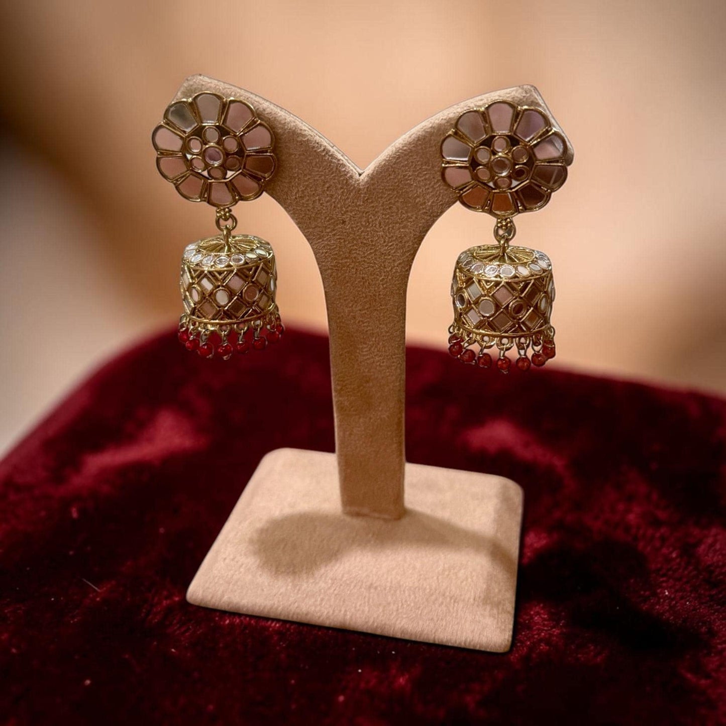 Floral Jhumka Earrings Gold Dome Dangle Earrings Traditional Ethnic Jewelry