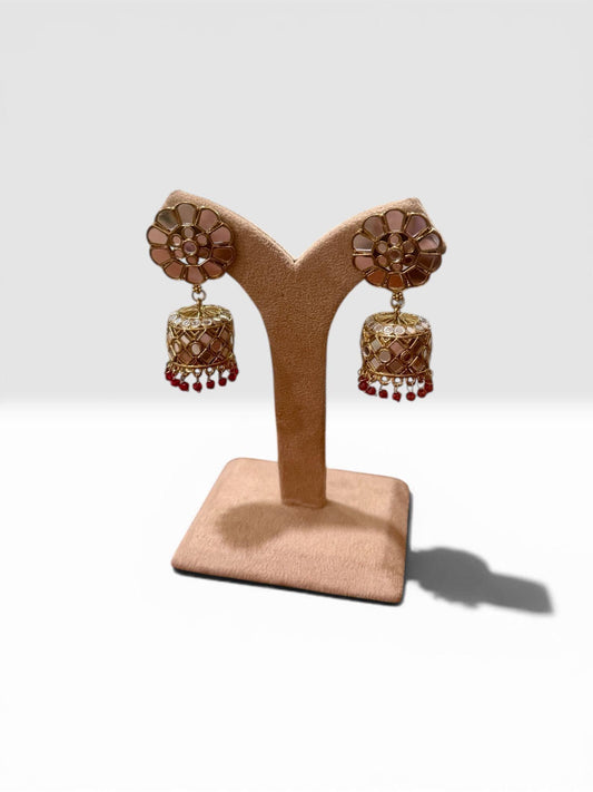 Floral Jhumka Earrings Gold Dome Dangle Earrings Traditional Ethnic Jewelry
