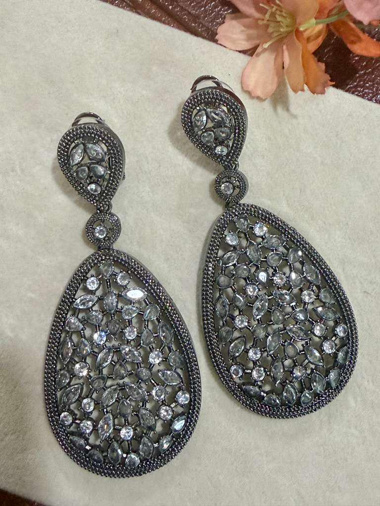 Midnight Teardrop Statement Earrings Black Rhodium Dangle Earrings Vintage Glam Party Earrings