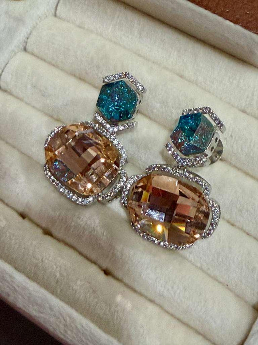 Statement Geometric Drop Earrings with Cubic Zirconia Accents – Luxury Dangle Style