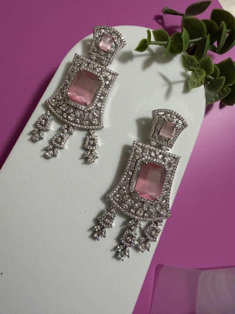 Blush Pink Crystal Statement Earrings Art Deco Bridal Earrings Luxury CZ Dangle Earrings