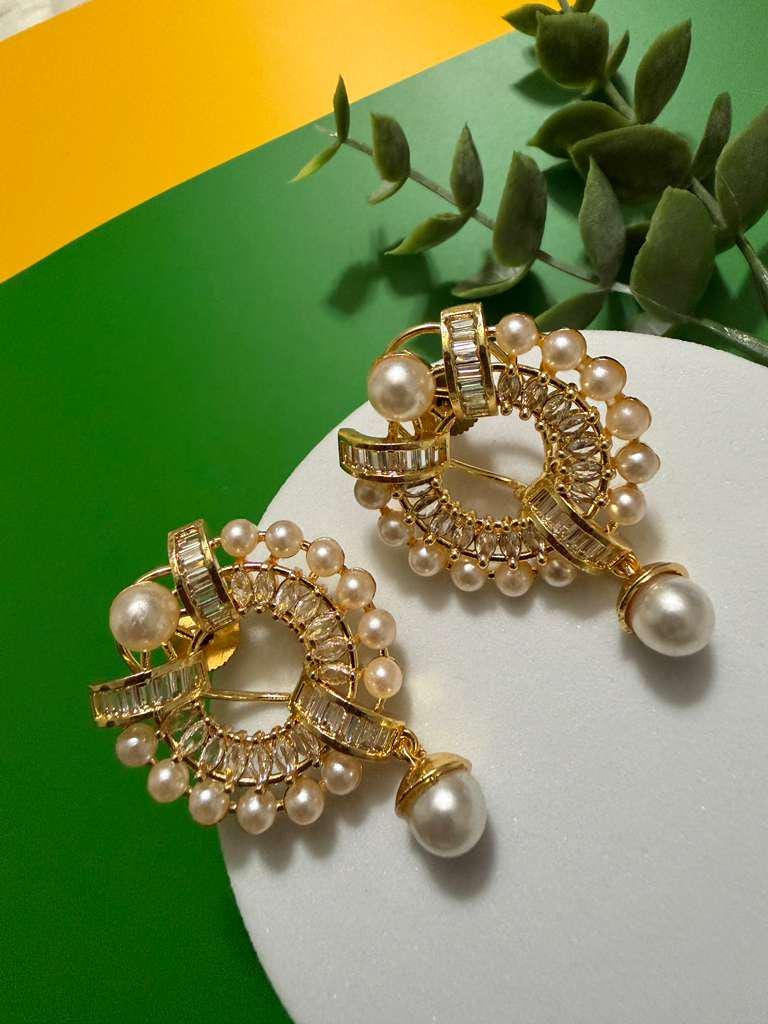Gold Pearl Hoop Earrings Crystal Statement Earrings Luxury Pearl Dangle Earrings