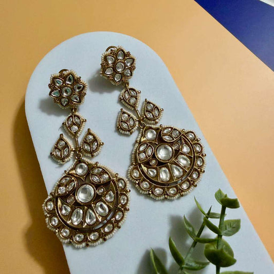 Traditional Kundan Chandbali Earrings Indian Bridal Earrings Pearl Statement Earrings