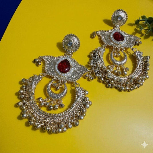 Silver Tribal Chandbali Earrings Boho Statement Earrings Oxidized Ethnic Jewelry