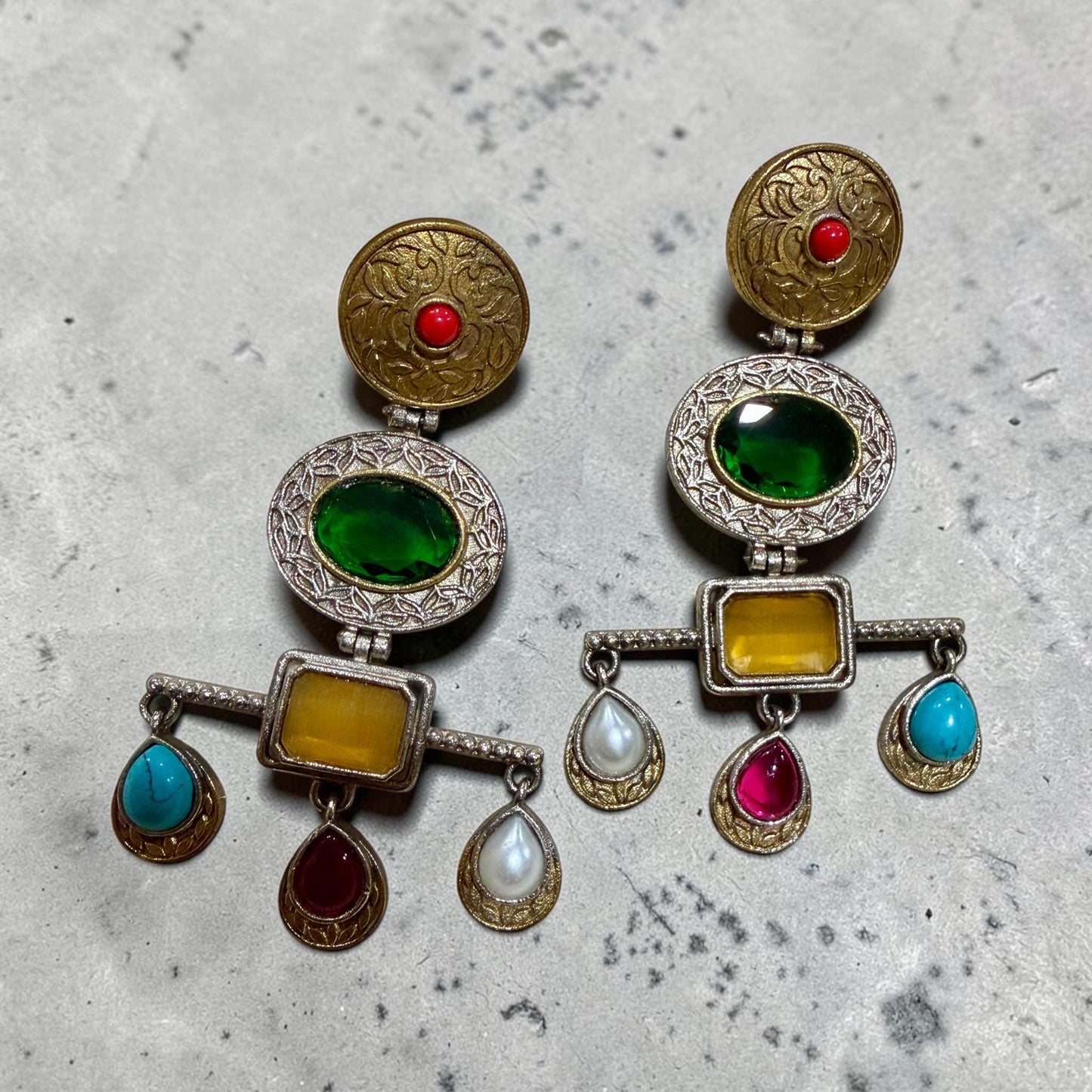 Multistone Statement Dangle Earrings Tribal Inspired Drop Earrings