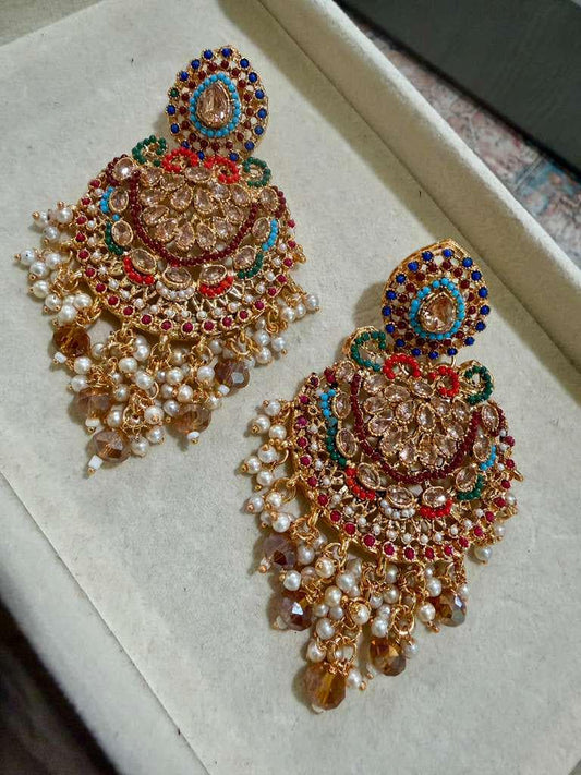 Royal Chandbali Statement Earrings Gold Polki Bridal Earrings Pearl