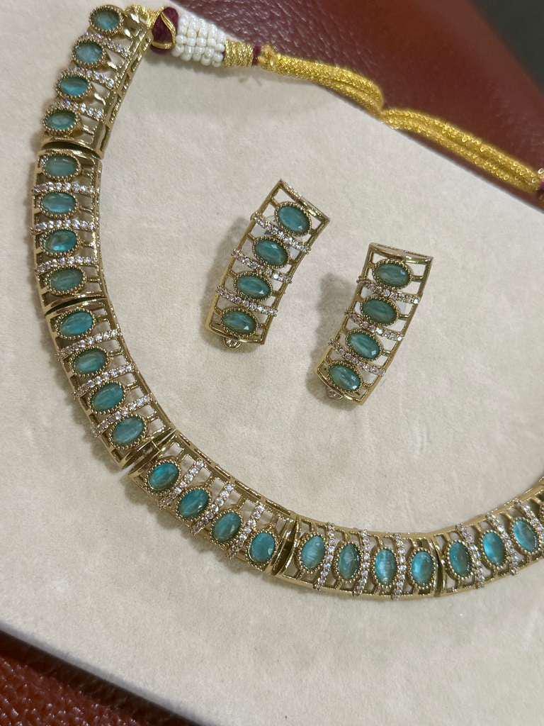 Turquoise Stone Necklace Set Gold Choker Necklace with Earrings Statement Bridal Jewelry