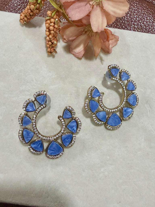 Celestial Crescent Hoop Earrings Blue Statement Earrings Modern Ethnic Hoops Designer
