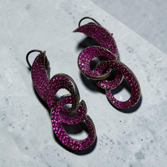 Fuchsia Chain Link Earrings Bold Statement Drop Earrings