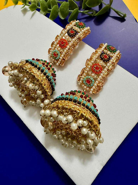 Colorful Traditional Jhumka Earrings Indian Bridal Earrings Ethnic Statement Jewelry
