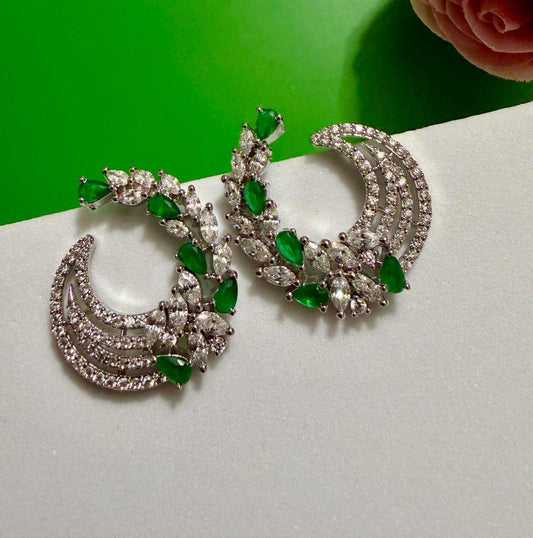 Emerald Green Crescent Moon Earrings Statement Earrings Luxury CZ Drop Earrings