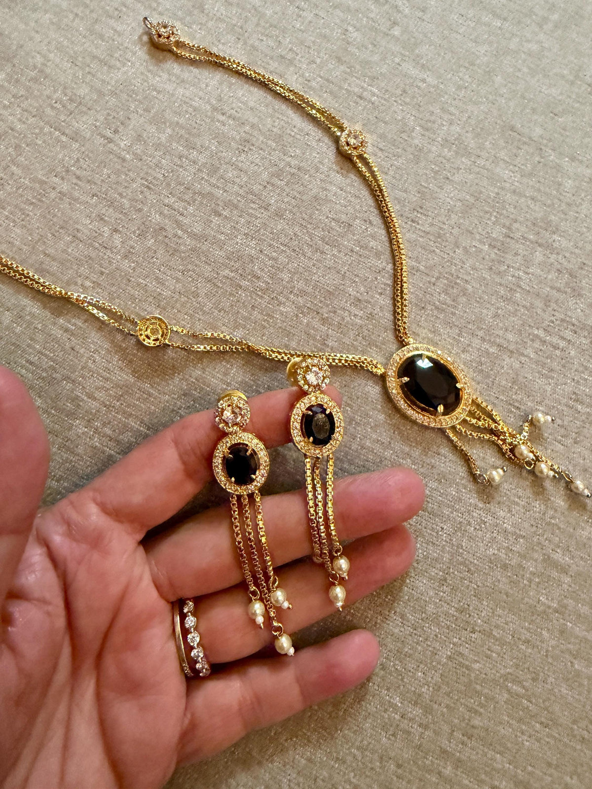 Black cubic zirconia necklace set designer