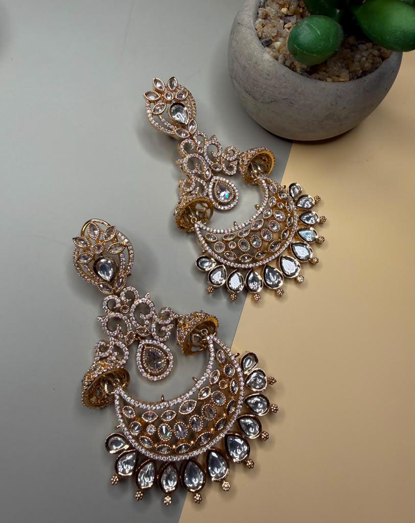 Statement Chandbali Earrings for Women, monzonite Bridal Earrings, Indian Wedding Earrings