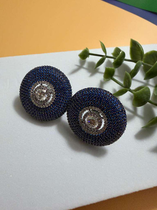Dome Statement Stud Earrings Luxury CZ Round Earrings Designer Glam Jewelry for Women – 3 Color Options