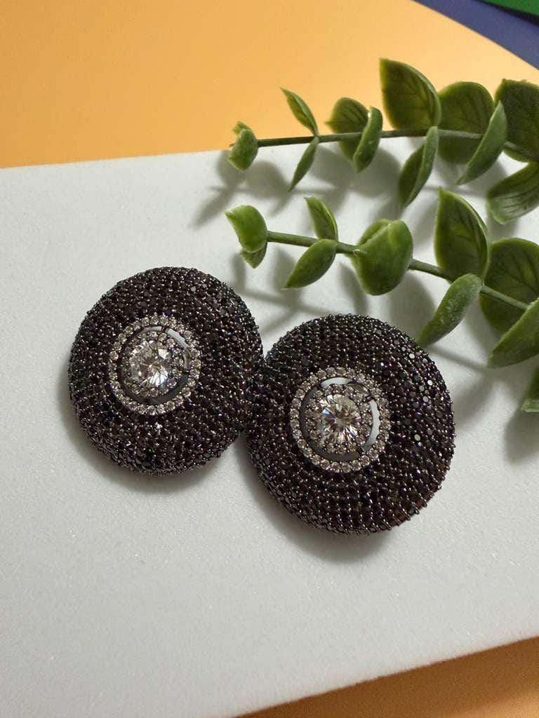 Dome Statement Stud Earrings Luxury CZ Round Earrings Designer Glam Jewelry for Women – 3 Color Options