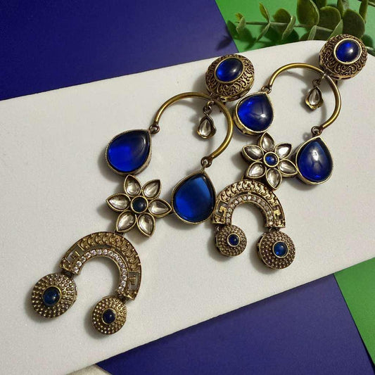 Royal Blue Boho Statement Earrings Vintage Floral Drop Earrings Ethnic Designer Earrings