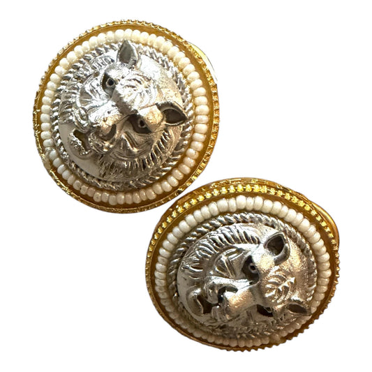 Tiger Head Statement Stud Earrings, Vintage Animal Earrings, Lion Earrings