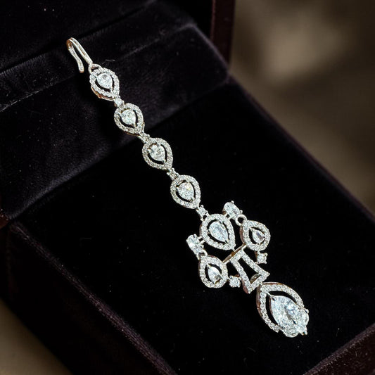 Silver Tone Teardrop Maang Tikka, Bridal Forehead Jewelry, Traditional Headpiece, Wedding Hair Accessory