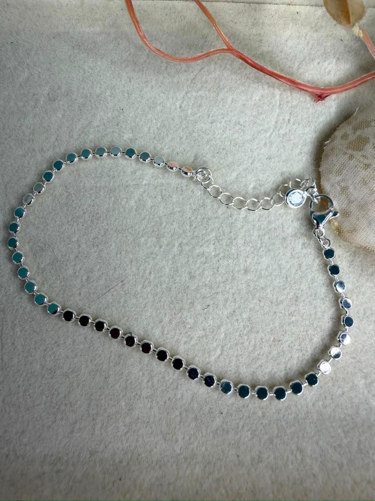 Silver Tone Tennis Anklet, Minimalist Round Station , Everyday Layering Anklet, Delicate Foot Jewelry