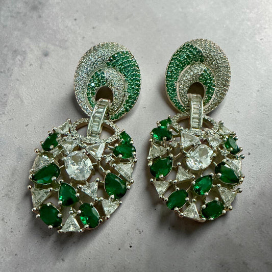 Emerald Green Statement Earrings, Luxury CZ Drop Earrings, Art Deco Bridal Earrings