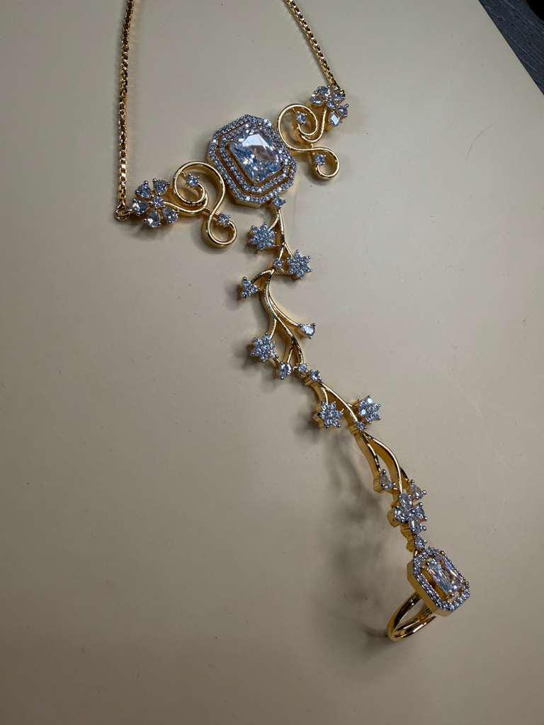 Floral Hathphool Hand Chain Bracelet Ring Set, Bridal Harness Jewelry, Statement Wedding Jewelry
