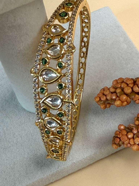 Kundan Open Cuff Bracelet for Women, Crystal Statement Bangle, Traditional Bridal Bracelet
