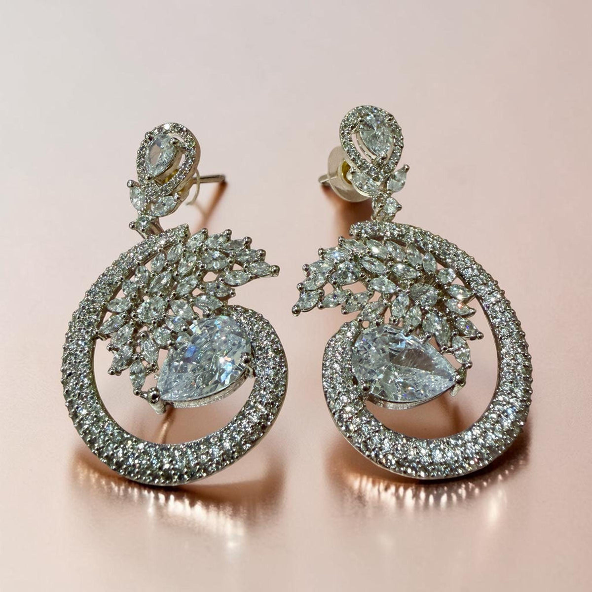 Luxury CZ Hoop Statement Earrings Bridal Diamond Simulant Drop Earrings Wedding Jewelry