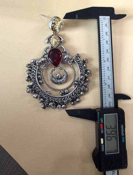 Boho Chandbali Earrings for Women, Tribal Statement, Oxidized Style Dangle Earrings
