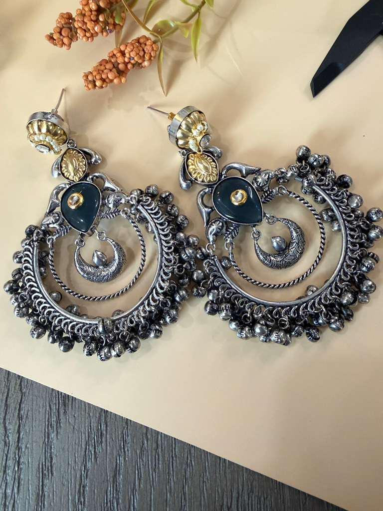 Oxidized Tribal Chandbali Earrings for Women, Boho Statement Earrings, Ethnic Drop Earrings, Festival Jewelry