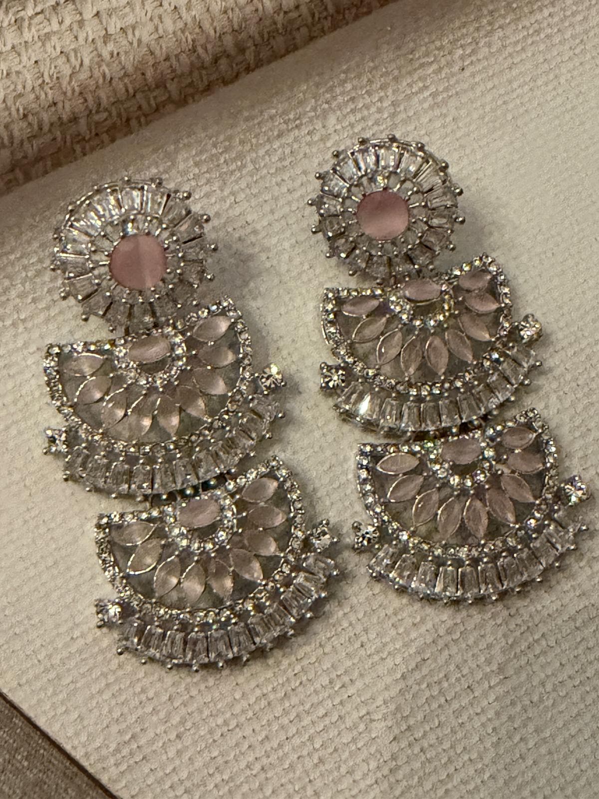 Silver Statement Earrings, Pink Stone Drop Earrings, Bridal Wedding Earrings, Art Deco Dangle
