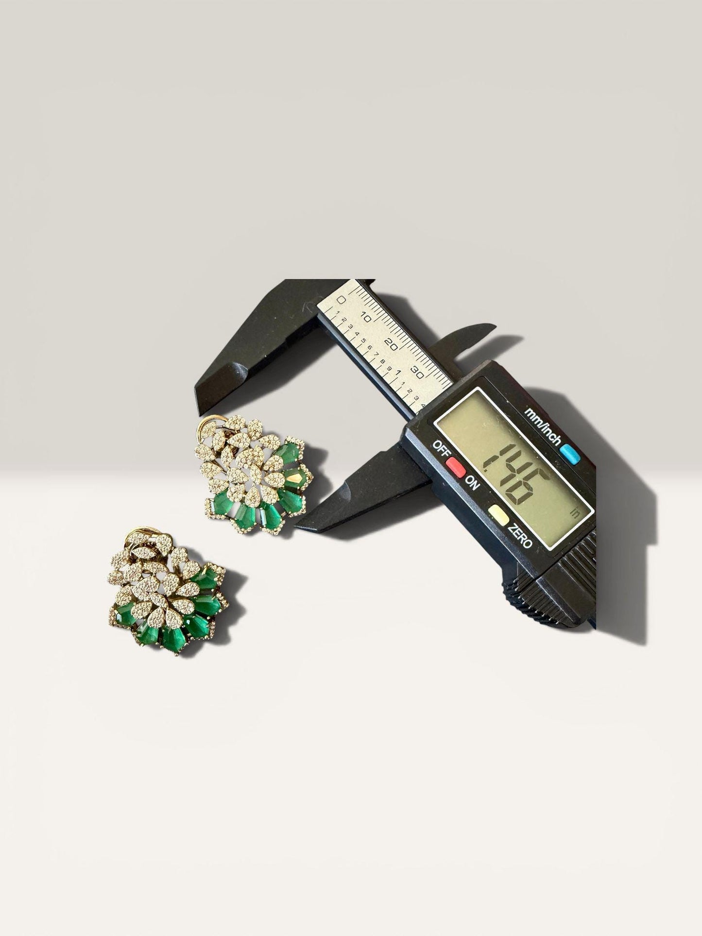Emerald Green Floral Stud Earrings, Gold Tone Statement Earrings