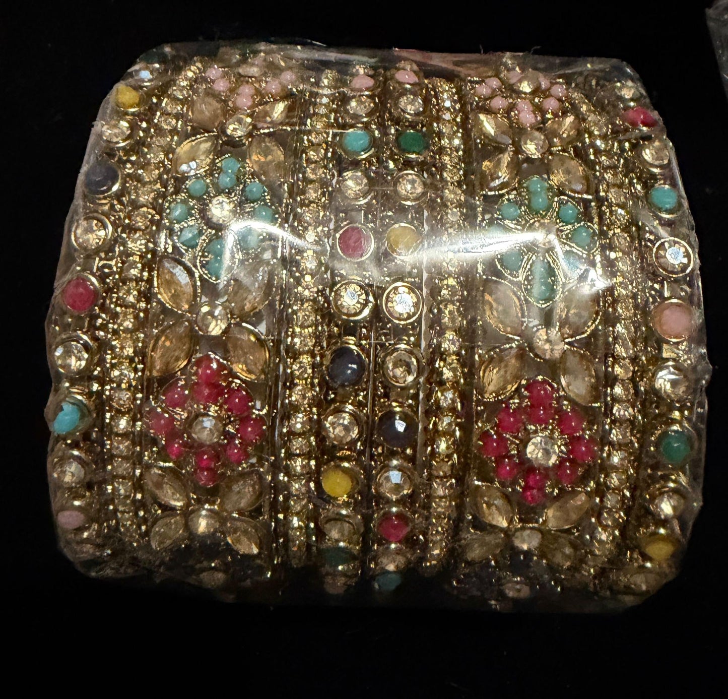 Bohemian Multicolor Floral Bangles Set, Vintage Statement Kadas, Festive Wedding Bangles Polki kundan