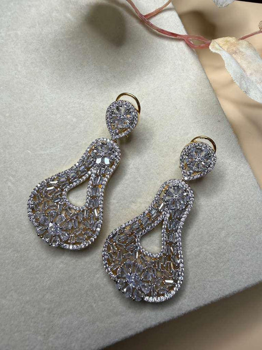 Luxury CZ Statement Drop Earrings, Gold Plated Bridal Earrings