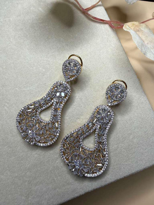 Luxury CZ Statement Drop Earrings, Gold Plated Bridal Earrings