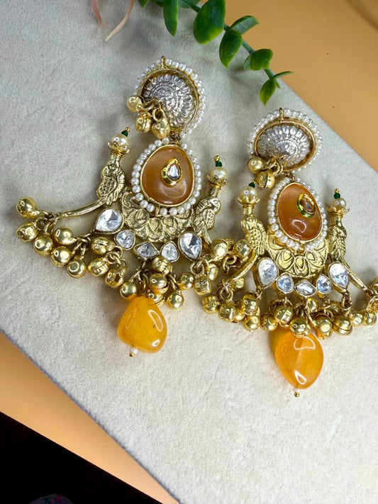 Boho Chandbali Pearl Earrings, Tribal Statement Drop Earrings, Ethnic Festival Jewelry Gift