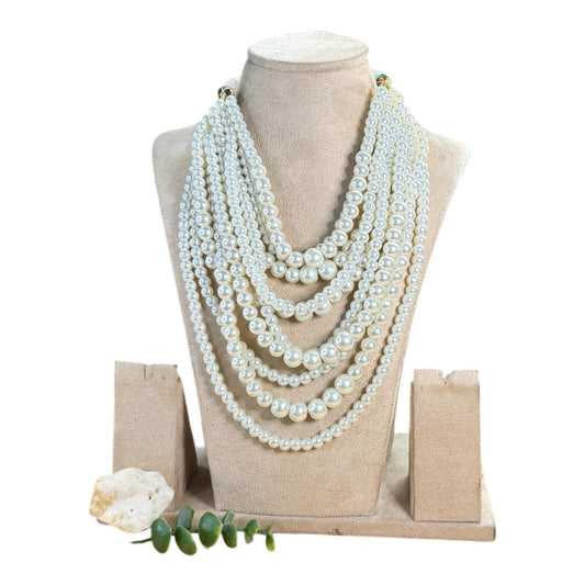 Multi Layer Pearl Statement Necklace, Elegant Layered Strand Necklace, Bridal Wedding Jewelry Gift