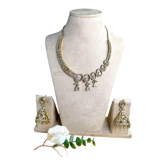 Kundan Necklace Set with Tikka, Crystal Statement Necklace, Bridal Wedding Jewelry