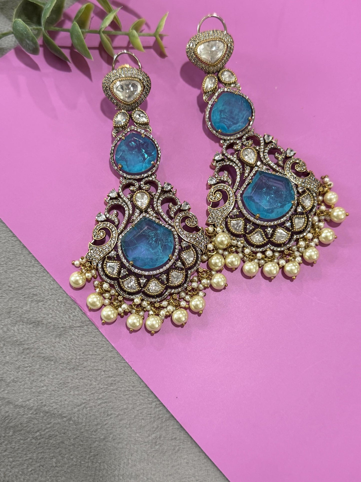 Aqua Green Bridal Earrings Pearl Dangle Statement Earrings bold and beautiful maharani collection