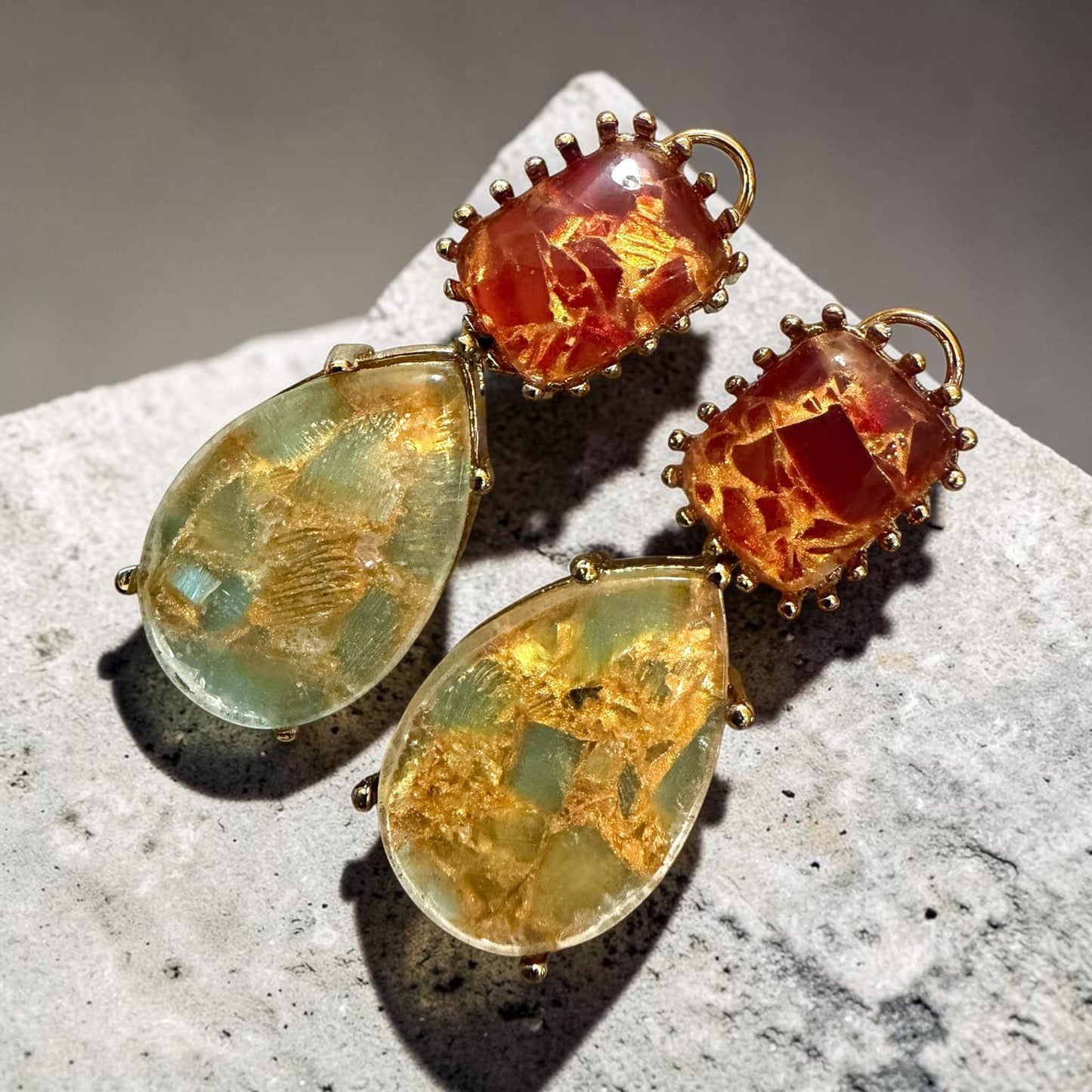 Resin Gold Leaf Earrings, Botanical Statement Earrings, Nature Inspired Handmade Art